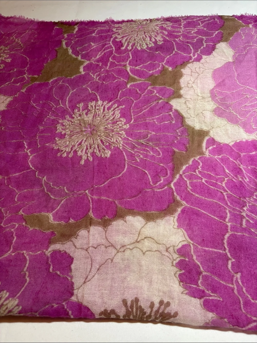 Unbranded Magenta and Olive Floral Wool/Silk Wrap scarf